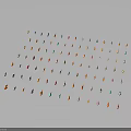 Colorful Small Fireflies Neatly Arranged In Grid Formation On Dark Background