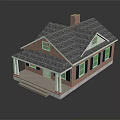 Traditional Residential House With Gray Roof Red Brick Walls White Windows And Porch Columns