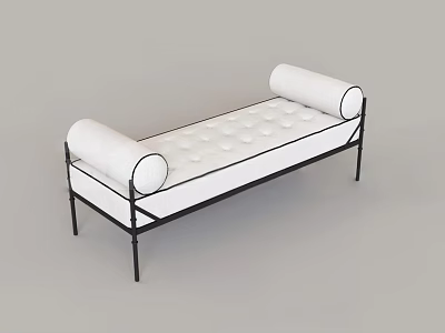 Modern White Upholstered Footstool With Button Tufted Seat Cylindrical Arms And Black Metal Frame 3d model
