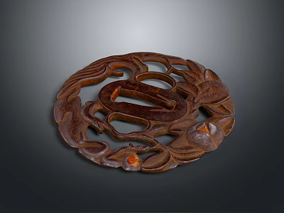 Traditional Japanese Wooden Obi Clasp With Carved Floral Clothing Accessory 3d model
