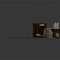 Rustic Scene Components With Felt Rug Canvas Tent Wooden Table And Clay Pots