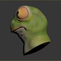 Vibrant Green Reptile Head Sculpture Featuring Large Yellow Eyes And Smooth Glossy Skin