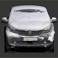 Snow Covered Silver Small Car With Gray Background And Shiny Wheels 3d model