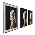 Pixel Art Portrait Painting of Young Girl With Pearl Earring and Square Blocks