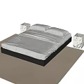 Modern Double Bed With White Sheets Black Frame And Marble Nightstands On Beige Rug