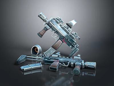 3D Rendered Futuristic Weapon Collection Featuring Modern Assault Rifles With Metallic Finish Scope And Magazine 3d model
