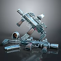 3D Rendered Futuristic Weapon Collection Featuring Modern Assault Rifles With Metallic Finish Scope And Magazine