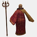 Man In Red Robe With Prayer Beads And Staff