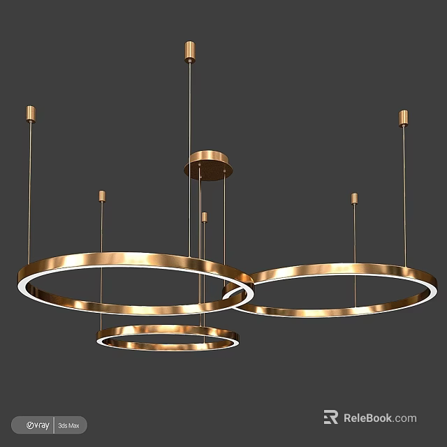 Modern Gold Circular Chandelier With Multiple Hanging Rings And LED Lights 3d model 