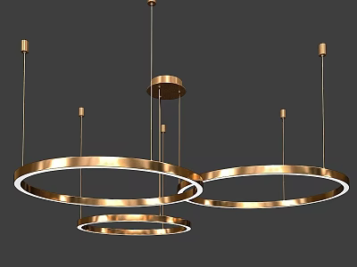 Modern Gold Circular Chandelier With Multiple Hanging Rings And LED Lights 3d model