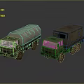 Two Military Green Trucks With Canvas Cover And Cargo Container Design