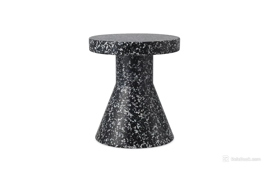 Stylish Round Coffee Table with Black Speckled Surface and Tapered Base 3d model