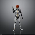 Futuristic Armored Character In White Suit With Red Helmet And Gun
