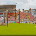 Kindergarten Wooden Climbing Playground Structure With Net Ladders And Rings For Children Playing