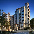 Modern Multi Story Residential Building Exterior With Windows Balconies And Surrounding Trees