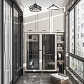 Modern Home Balcony Design With Glass Doors Storage Cabinets And Green Plants