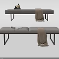 Modern Style Sofa Bench With Black Metal Legs Beige Blanket And Decorative Items
