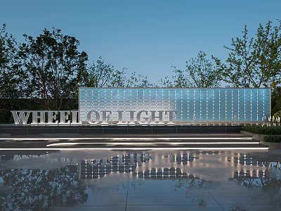 Modern Wheel of Light Feature Wall with Lighting Effects and Tree Reflections 3d model