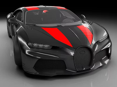 Sleek Black Luxury Sports Car With Red Stripes And Aerodynamic Design 3d model