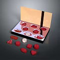 Open Chocolate Gift Box With Various Shapes Red And White Chocolates 3d model
