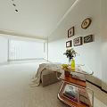 Stylish Side Table with Wooden Shelf Silver Frame and White Flower Vase Near Floor Lamp