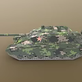 Modern Military Tank with Camouflage Paint Long Gun Barrel Metal Tracks and Red Star Emblem