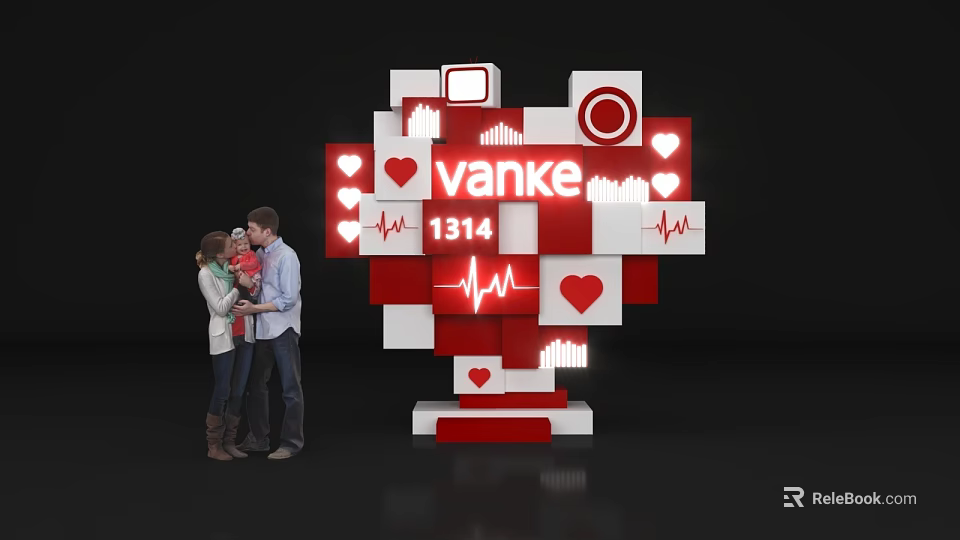 Heart Shaped Vanke 1314 Photo Check In Spot With Red Hearts And Heartbeat Line Design 3d model 