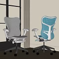 Two Modern Office Chairs Gray And Blue With Mesh Backrest Adjustable Arms And Swivel Wheels