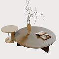 Modern Sofa Coffee Table Set with Round Table Side Table Vase Twigs Open Magazine 3d model