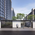 Modern Residential Entrance Gate Surrounded By High Rise Buildings And Green Trees
