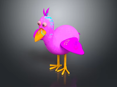 Vibrant Pink Bird With Purple Accents Yellow Beak Feet And Round Eyes 3d model