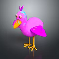 Vibrant Pink Bird With Purple Accents Yellow Beak Feet And Round Eyes