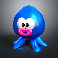 Blue cartoon octopus with big white eyes black pupils pink mouth and multiple blue tentacles