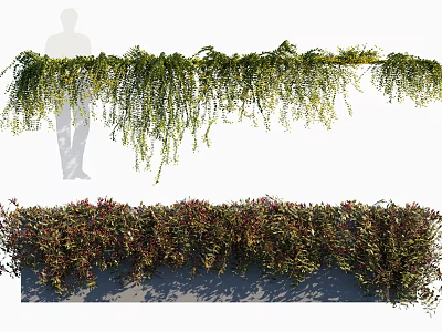 Decorative Hanging and Border Vines with Green and Red Leaves 3d model