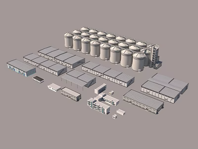 Large Industrial Factory Complex With Multiple Buildings Silos And Storage Facilities 3d model