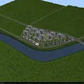 Scenic Well Arranged Modern Residential Buildings With Green Trees And Riverside Lawn