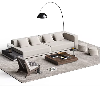 Modern Italian Sofa Tea Table Combination Multi-person Sofa Silly Multi-person Sofa Tea Table Carpet Floor Lamp Leisure Sofa Chair Leisure Chair 3d model