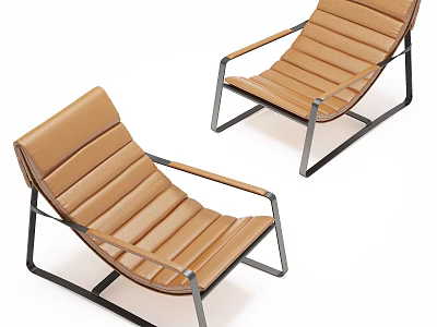 Modern Brown Leather Lounge Chairs Featuring Metal Frame And Comfortable Seats 3d model