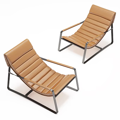 Modern Brown Leather Lounge Chairs Featuring Metal Frame And Comfortable Seats 3d model