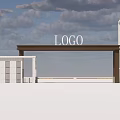 Modern Entrance Gate Design With LOGO Sign Canopy And Stone Columns