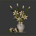 Beautiful White Lilies Arranged in White Vase on Transparent Coaster with Dark Background