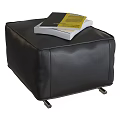 Modern Black Leather Ottoman With Metal Legs And Book On Top
