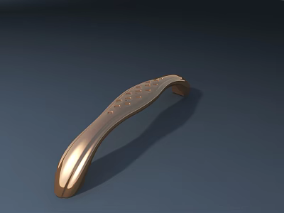 Golden Metal Furniture Handle With Curved Design And Embossed Dot Details 3d model