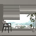 Stylish Window Blinds In Modern Room With Wooden Chair Potted Plant And Mountain View