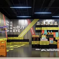 Modern Mall Supermarket Store Design With Yellow Black Display Shelves And Product Racks