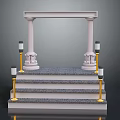 Classical Stairs With Textured Steps Gold Railings Black Lamps And White Columns