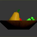 Fresh Assorted Fruits on a Wooden Plate with Yellow Pear Red Apple and Green Grapes