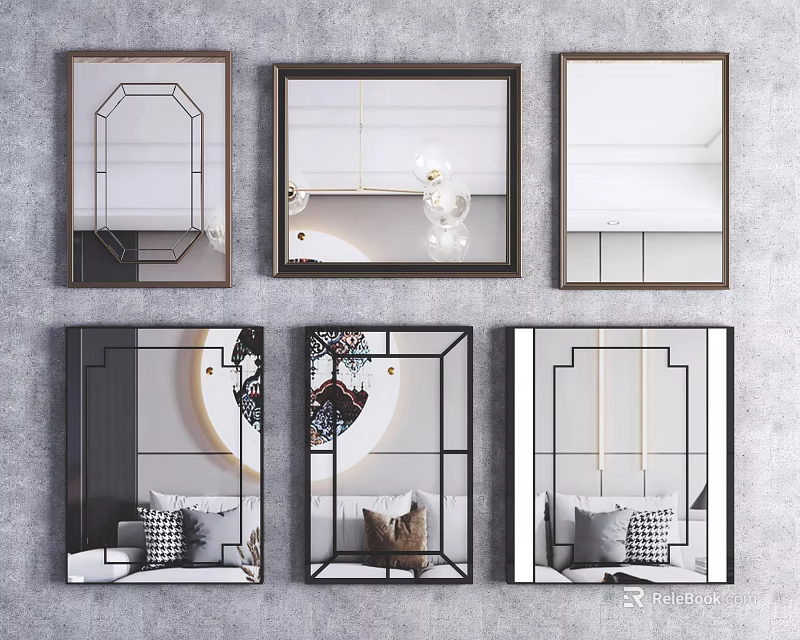 Decorative Mirrors With Various Frame Designs For Modern Interior Wall Decor 3d model
