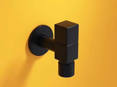Black Square Modern Faucet With Stylish Design Mounted On Yellow Wall 3d model