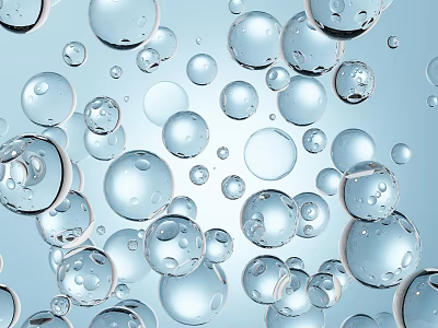 Transparent Floating Bubbles With Blue Background For Decorative Party And Photo Props 3d model